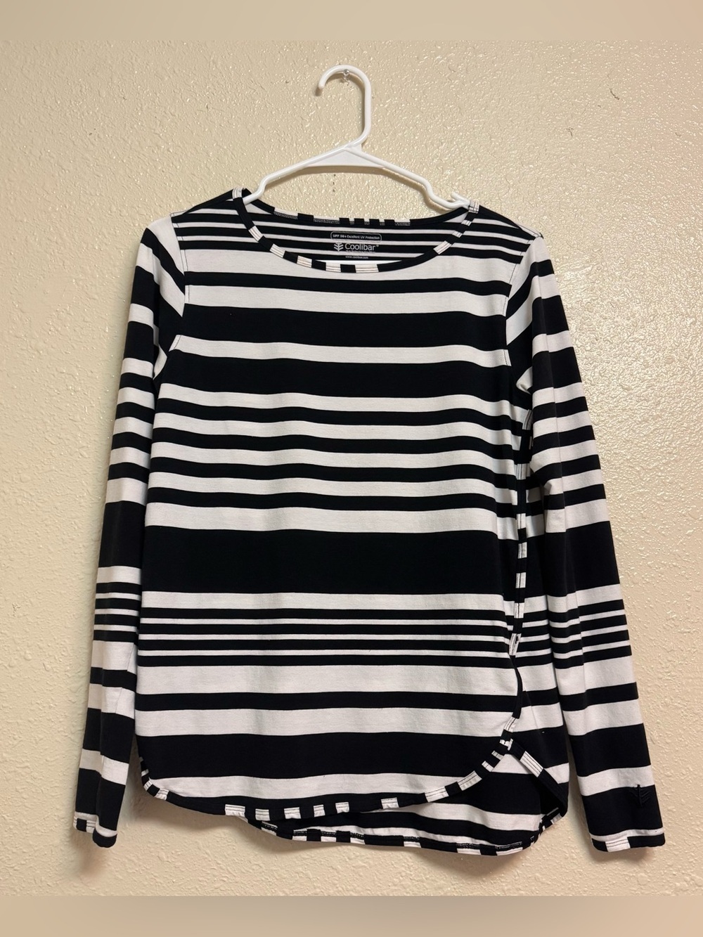 Coolibar Hey Day Side Split Shirt Black and White Stripe Long Sleeve Top